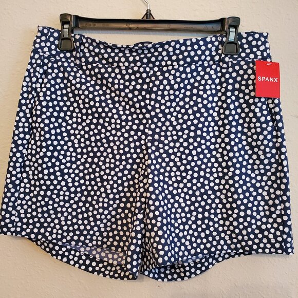 SPANX Sunshine Summer Women's Shorts Bermuda Navy Polka Dots Pull-On Size M/10. - Picture 2 of 11